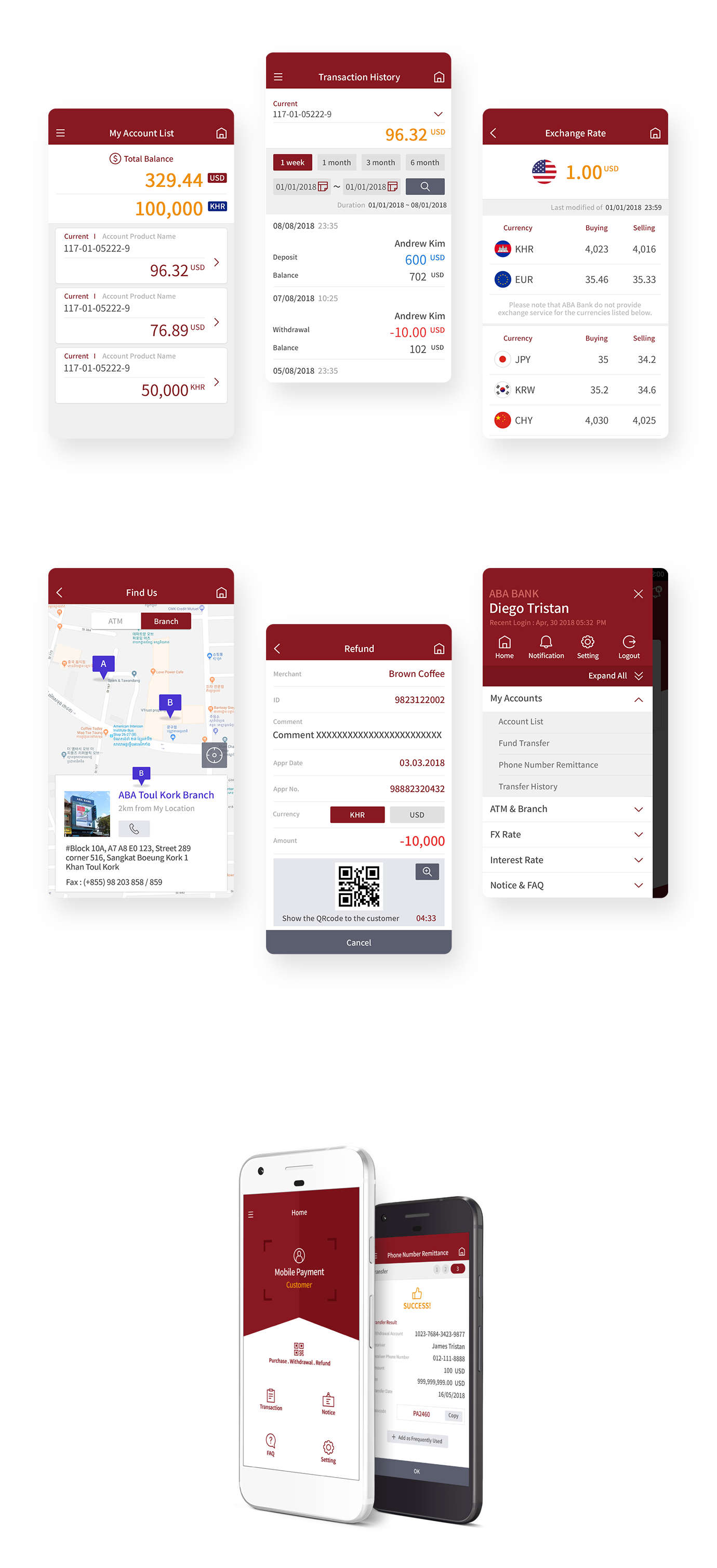 National Bank of Cambodia Payment System Mobile and Tablet App UX/UI GUI Design